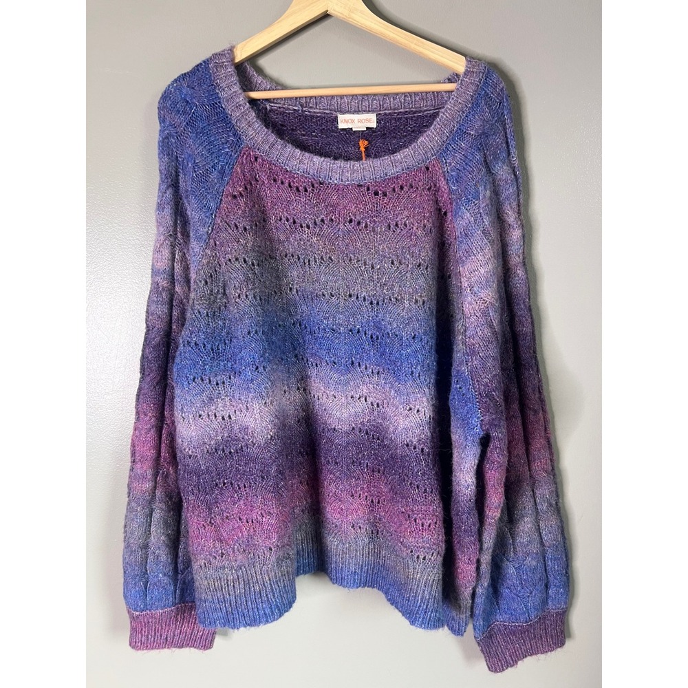 Knox Rose Purple Blue Ombre Cable Knit Pointelle Sweater Womens 3X Pullover